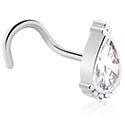 Næsesmykker og septums, Buet næsestud (kirurgisk stål, sølv, blank finish) med Krystalsten, Kirurgisk stål 316L
