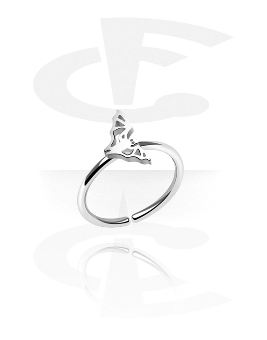 Anéis piercing, Continuous ring (aço cirúrgico, prata, acabamento brilhante) com design de morcego, Aço cirúrgico 316L