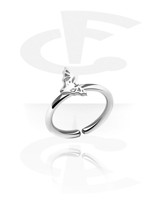 Piercing ad anello, Continuos ring (acciaio chirurgico, argento, finitura lucida) con design pipistrello, Acciaio chirurgico 316L