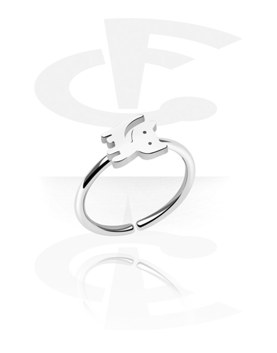 Anéis piercing, Continuous ring (aço cirúrgico, prata, acabamento brilhante) com design gato, Aço cirúrgico 316L