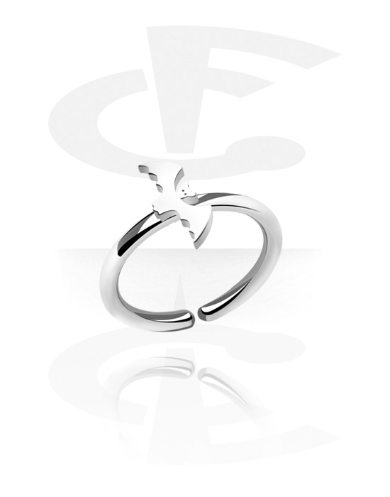 Piercing ad anello, Continuos ring (acciaio chirurgico, argento, finitura lucida) con design pipistrello, Acciaio chirurgico 316L