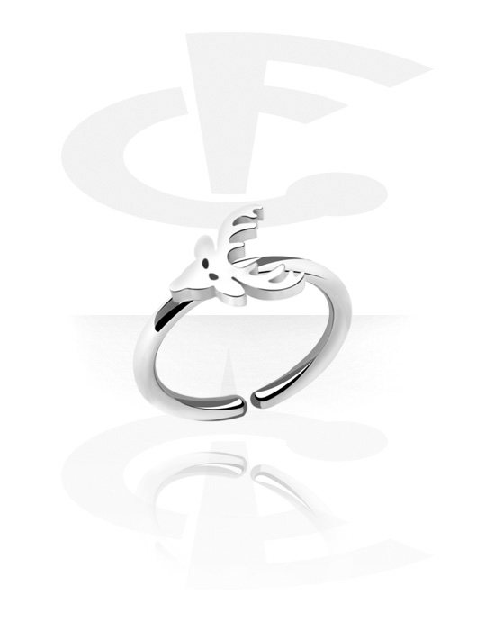 Anéis piercing, Continuous ring (aço cirúrgico, prata, acabamento brilhante) com design veado, Aço cirúrgico 316L