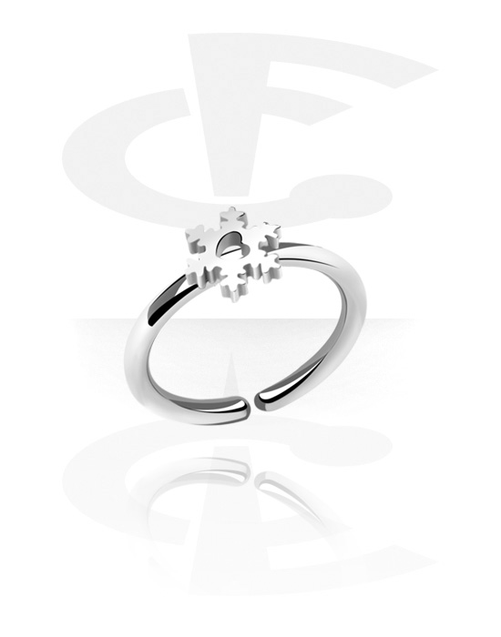 Anéis piercing, Continuous ring (aço cirúrgico, prata, acabamento brilhante) com acessório floco de neve, Aço cirúrgico 316L