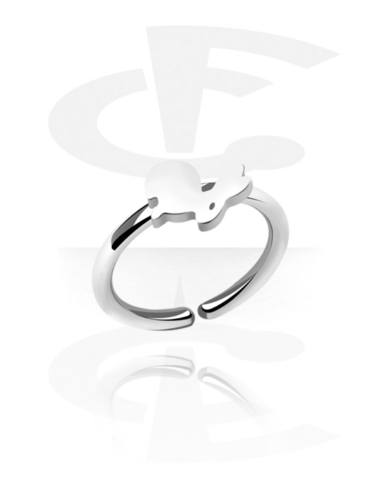 Anéis piercing, Continuous ring (aço cirúrgico, prata, acabamento brilhante) com design coelho, Aço cirúrgico 316L