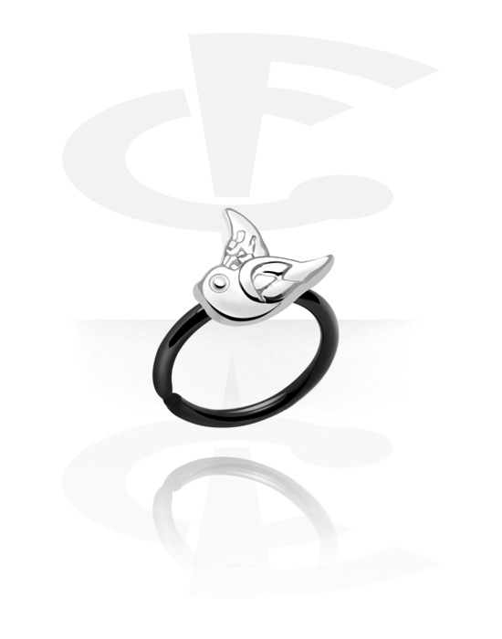 Piercing Rings, Continuous ring (surgical steel, black, shiny finish) with bird design, Surgical Steel 316L