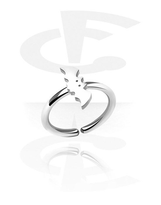 Anéis piercing, Continuous ring (aço cirúrgico, prata, acabamento brilhante) com design de morcego, Aço cirúrgico 316L