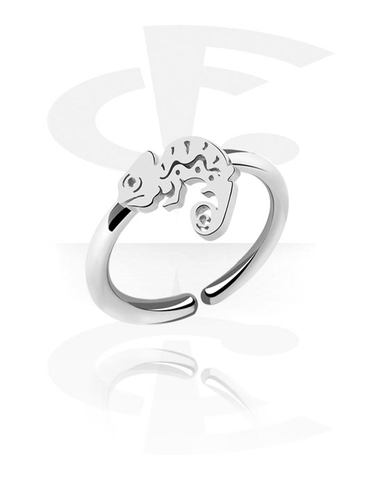 Piercing ad anello, Continuos ring (acciaio chirurgico, argento, finitura lucida) con design camaleonte, Acciaio chirurgico 316L