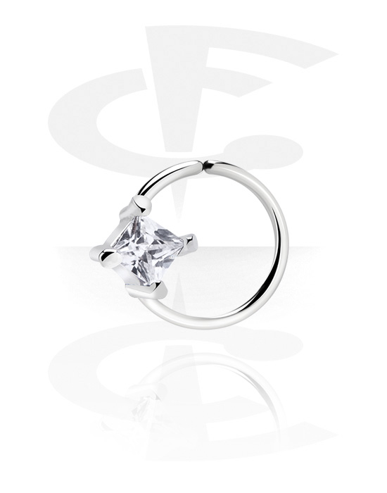Anéis piercing, Continuous ring (aço cirúrgico, prata, acabamento brilhante) com pedra de cristal, Aço cirúrgico 316L