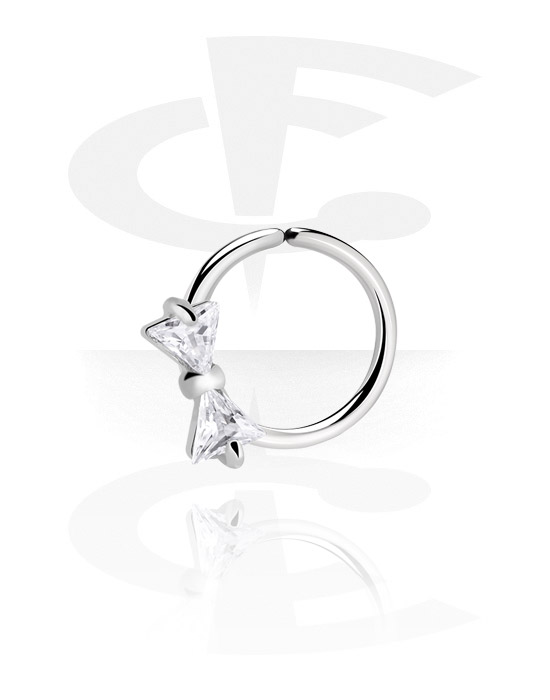 Piercing Rings, Continuous ring (surgical steel, silver, shiny finish) with bow and crystal stones, Surgical Steel 316L