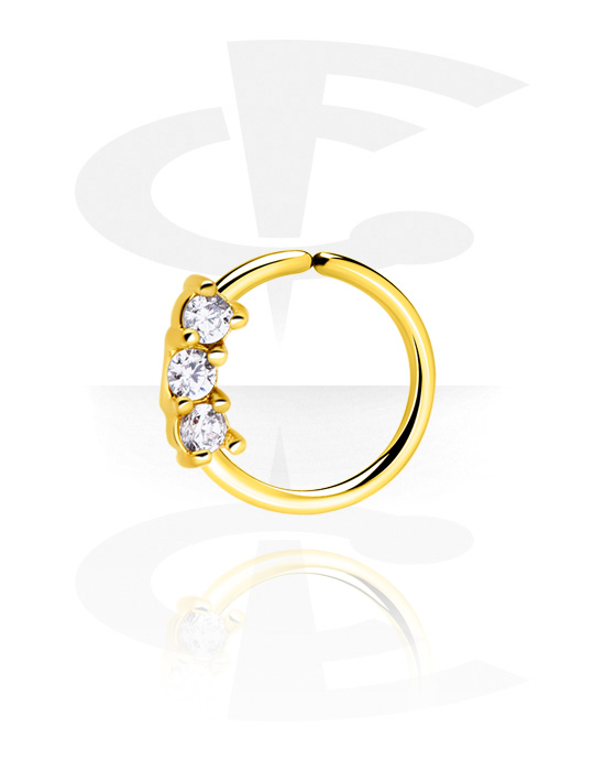 Piercing ad anello, Continuous ring (acciaio chirurgico, oro, finitura lucida) con cristallini, Acciaio chirurgico 316L con placcatura in oro
