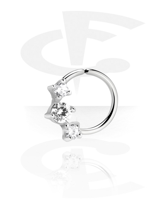 Anéis piercing, Continuous ring (aço cirúrgico, prata, acabamento brilhante) com pedras de cristal, Aço cirúrgico 316L