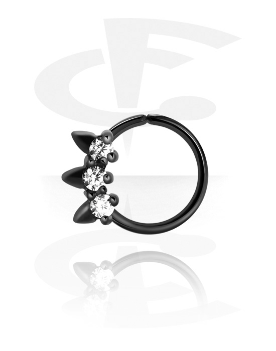 Anéis piercing, Continuous ring (aço cirúrgico, preto, acabamento brilhante) com pedras de cristal, Aço cirúrgico 316L