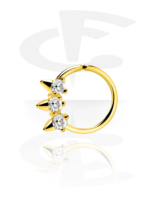 Piercinggyűrűk, Continuous ring (surgical steel, gold, shiny finish) val vel Kristálykövek, Aranyozott sebészeti acél, 316L