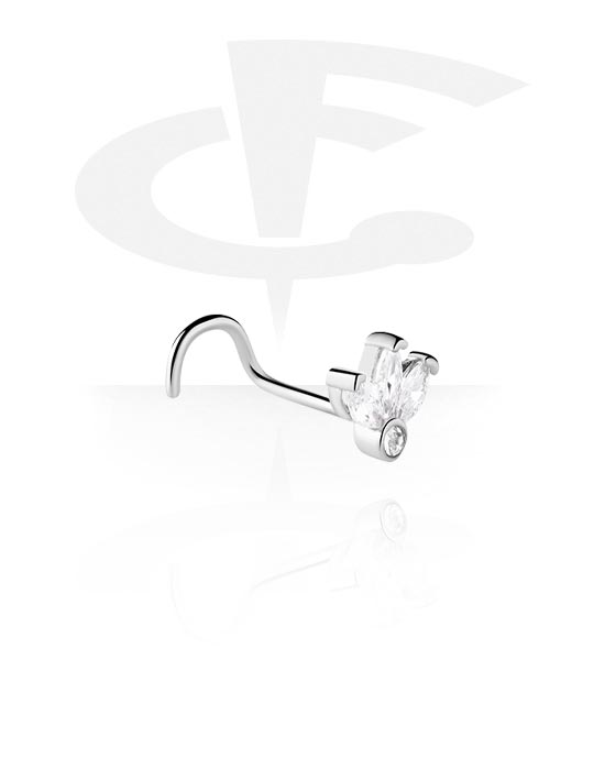 Nose Jewelry & Septums, Curved nose stud (surgical steel, silver, shiny finish) with crystal stones, Surgical Steel 316L