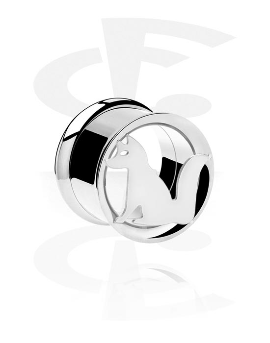 Tunnels & Plugs, Double flared tunnel (surgical steel, silver, shiny finish) with fox design, Surgical Steel 316L