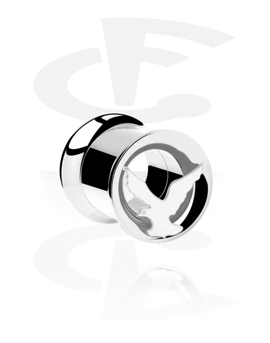 Tunnels & Plugs, Double flared tunnel (surgical steel, silver, shiny finish) with bird design, Surgical Steel 316L