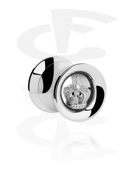 Tunnels & Plugs, Double flared tunnel (surgical steel, silver, shiny finish) with crown design, Surgical Steel 316L