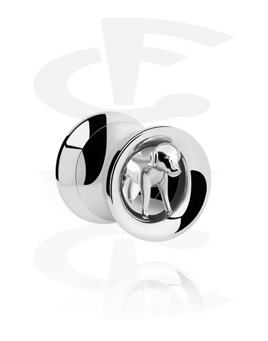 Tunnels & Plugs, Double flared tunnel (surgical steel, silver, shiny finish) with dog design, Surgical Steel 316L