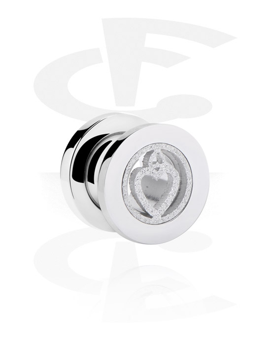 Tunnels & Plugs, Screw-on tunnel (surgical steel, silver, shiny finish) with heart design, Surgical Steel 316L