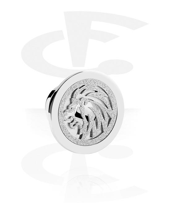 Tunnels & Plugs, Screw-on tunnel (surgical steel, silver, shiny finish) with lion design, Surgical Steel 316L