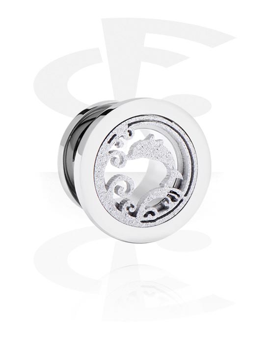 Tunnels & Plugs, Screw-on tunnel (surgical steel, silver, shiny finish) with dolphin design, Surgical Steel 316L