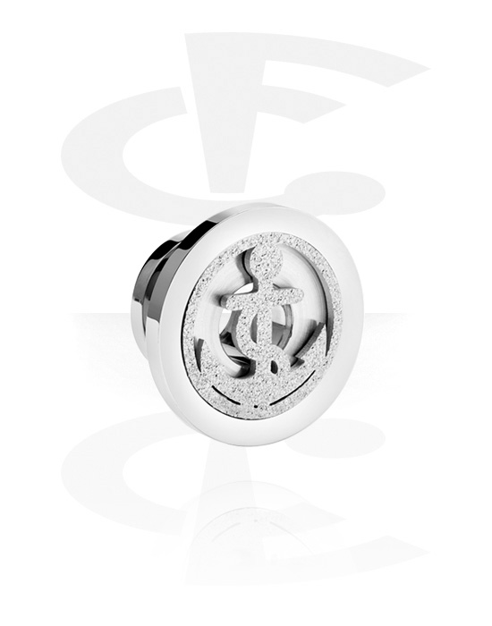Tunnels & Plugs, Screw-on tunnel (surgical steel, silver, shiny finish) with anchor design, Surgical Steel 316L