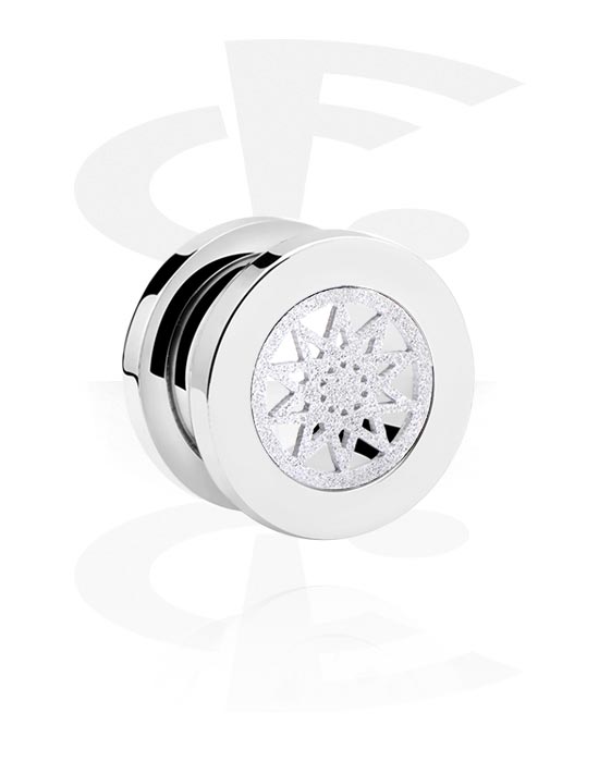 Tunnels & Plugs, Screw-on tunnel (surgical steel, silver, shiny finish) with star design, Surgical Steel 316L