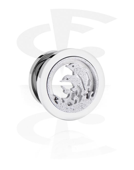 Tunnels & Plugs, Screw-on tunnel (surgical steel, silver, shiny finish) with dolphin design, Surgical Steel 316L