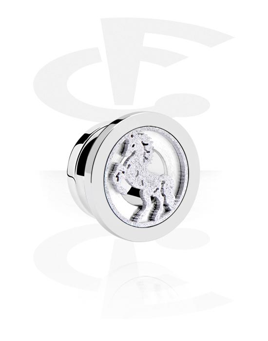 Tunnels & Plugs, Screw-on tunnel (surgical steel, silver, shiny finish) with horse design, Surgical Steel 316L