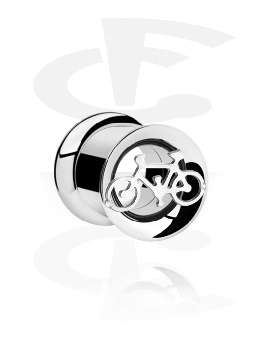 Tunnels & Plugs, Double flared tunnel (surgical steel, silver, shiny finish) with bicycle design, Surgical Steel 316L