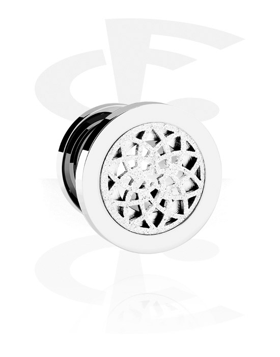 Tunnels & Plugs, Screw-on tunnel (surgical steel, silver, shiny finish) with mandala design, Surgical Steel 316L