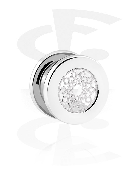 Tunnels & Plugs, Screw-on tunnel (surgical steel, silver, shiny finish) with mandala design, Surgical Steel 316L
