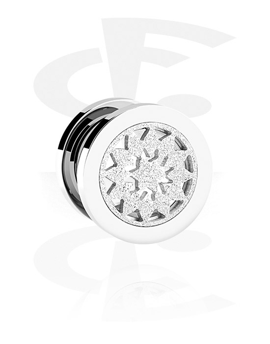 Tunnels & Plugs, Screw-on tunnel (surgical steel, silver, shiny finish) with flower design, Surgical Steel 316L