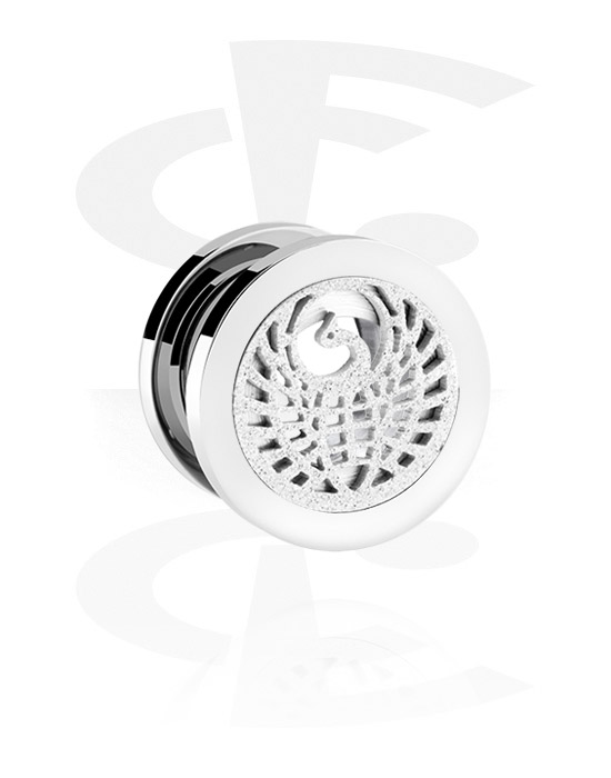 Tunnels & Plugs, Screw-on tunnel (surgical steel, silver, shiny finish) with bird design, Surgical Steel 316L