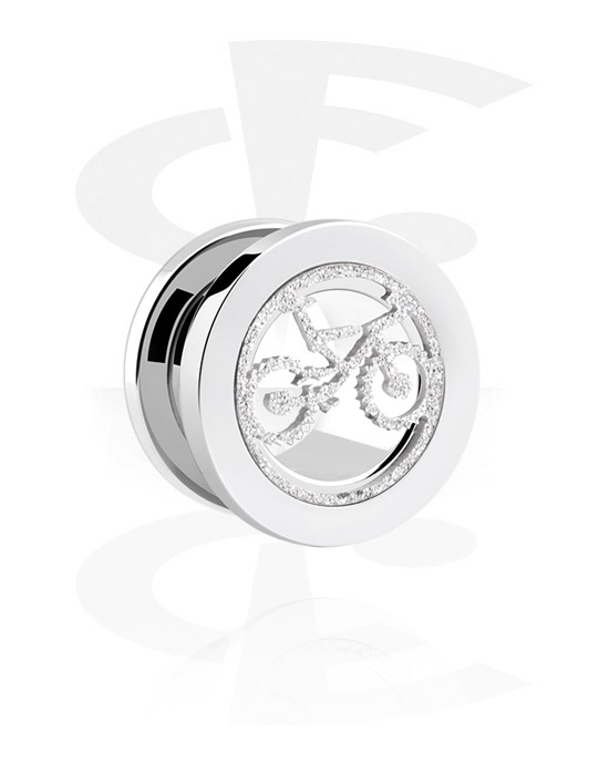 Tunnels & Plugs, Screw-on tunnel (surgical steel, silver, shiny finish) with bicycle design, Surgical Steel 316L