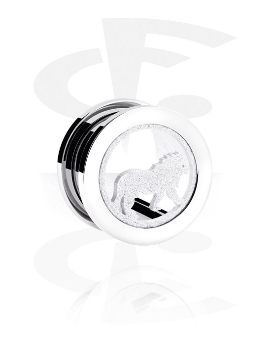 Tunnels & Plugs, Screw-on tunnel (surgical steel, silver, shiny finish) with lion design, Surgical Steel 316L