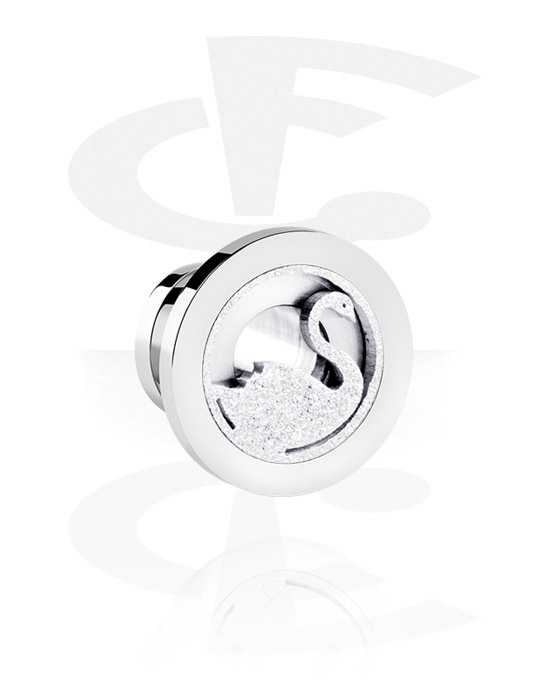 Tunnels & Plugs, Screw-on tunnel (surgical steel, silver, shiny finish) with swan design, Surgical Steel 316L