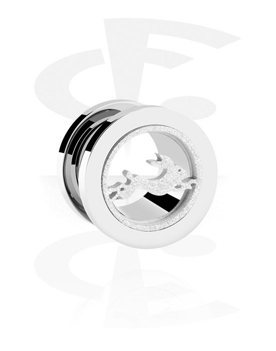 Tunnels & Plugs, Screw-on tunnel (surgical steel, silver, shiny finish) with rabbit design, Surgical Steel 316L