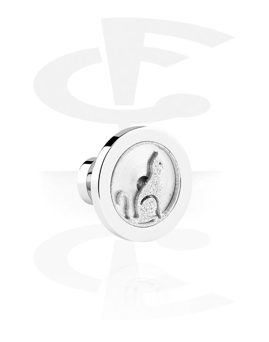 Tunnels & Plugs, Screw-on tunnel (surgical steel, silver, shiny finish) with cat design, Surgical Steel 316L