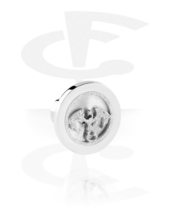 Tunnels & Plugs, Screw-on tunnel (surgical steel, silver, shiny finish) with dragon design, Surgical Steel 316L