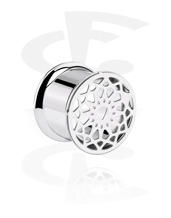 Tunnels & Plugs, Double flared tunnel (surgical steel, silver, shiny finish) with mandala design, Surgical Steel 316L