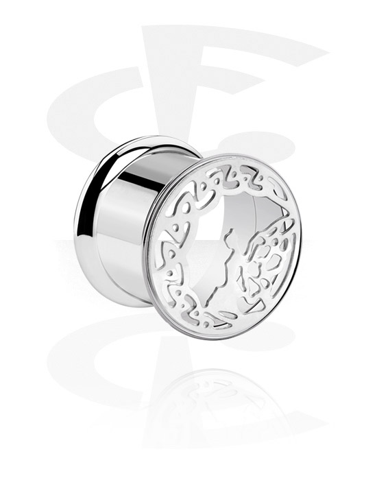 Tunnels & Plugs, Double flared tunnel (surgical steel, silver, shiny finish) with fairy design, Surgical Steel 316L
