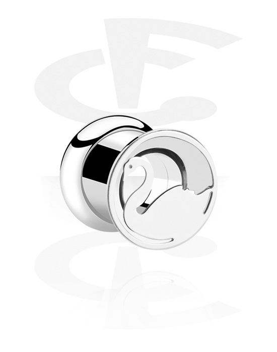 Tunnels & Plugs, Tunnel double flared (acier chirurgical, argent) avec motif cygne, Acier chirurgical 316L