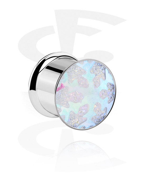 Tunnels & Plugs, Double flared tunnel (surgical steel, silver, shiny finish) with snowflake design, Surgical Steel 316L