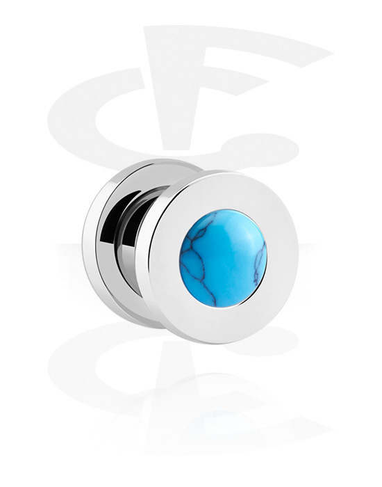 Tunnels & Plugs, Screw-on tunnel (surgical steel, silver, shiny finish) with marble design, Surgical Steel 316L