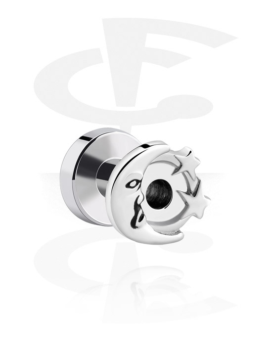 Tunnels & Plugs, Screw-on tunnel (surgical steel, silver, shiny finish) with moon attachment, Surgical Steel 316L