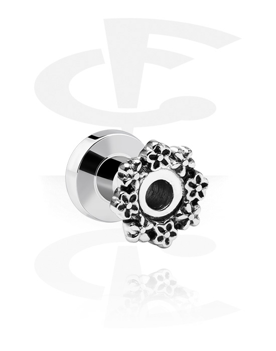 Tunnels & Plugs, Screw-on tunnel (surgical steel, silver, shiny finish) with flower attachment, Surgical Steel 316L