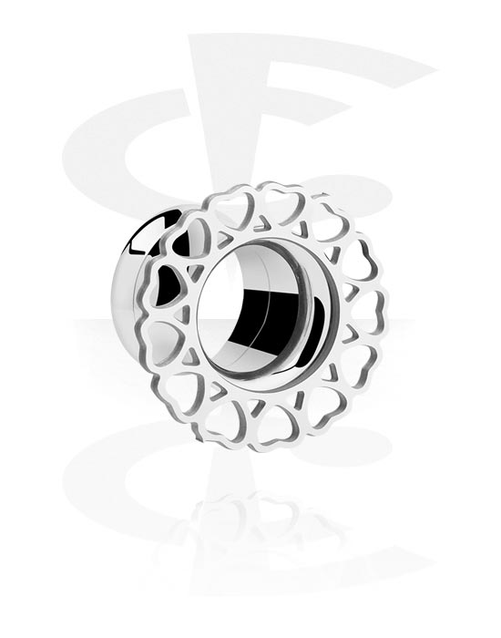 Tunnels & Plugs, Double flared tunnel (surgical steel, silver, shiny finish) with heart design, Surgical Steel 316L