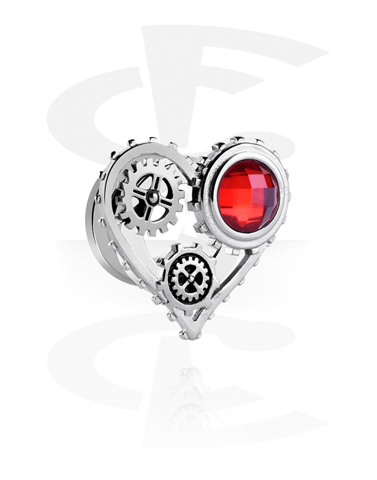 Tunnels & Plugs, Screw-on tunnel (surgical steel, silver, shiny finish) with heart attachment and steampunk design, Surgical Steel 316L