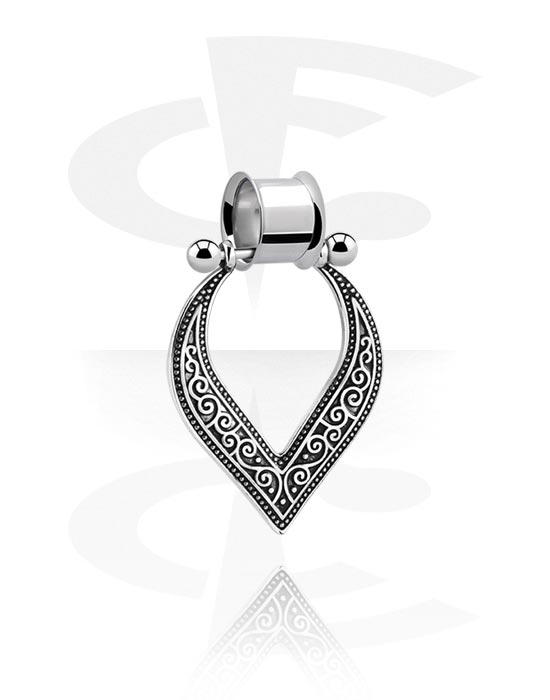 Tunnlar & Pluggar, Double flared tunnel (surgical steel, silver) med creole with ornament, Kirurgiskt stål 316L